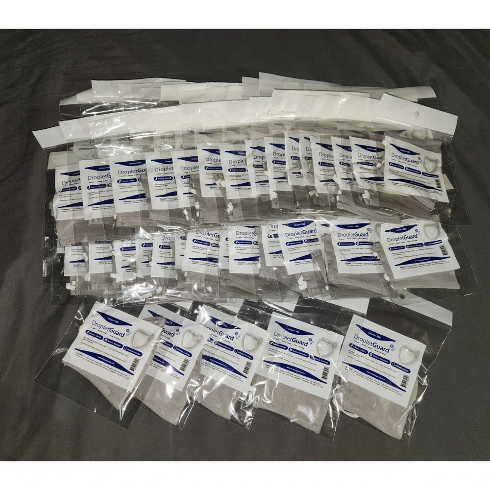 (50) Lot of Unisex Gray Droplet Guard 2 Layer Jersey Cotton Face Covering Mask